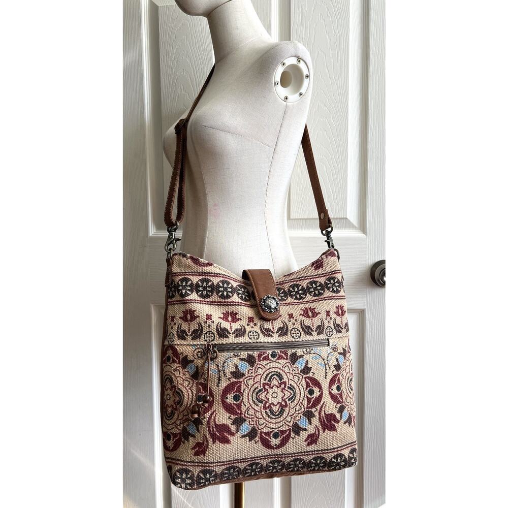 MYRA BAG Beldum Western Recycled Woven Raffia Canvas Leather Crossbody Purse Bag